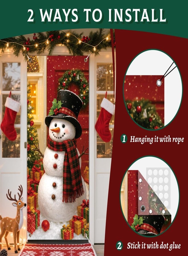 REDWORD Christmas Door Cover, 79x35Inch Snowman Christmas Door Decorations Reusable Fabric Snowman Banner Backdrop Outdoor Sign for Xmas Front Doors Home Office Wall Doors Party Decorations - Image 3