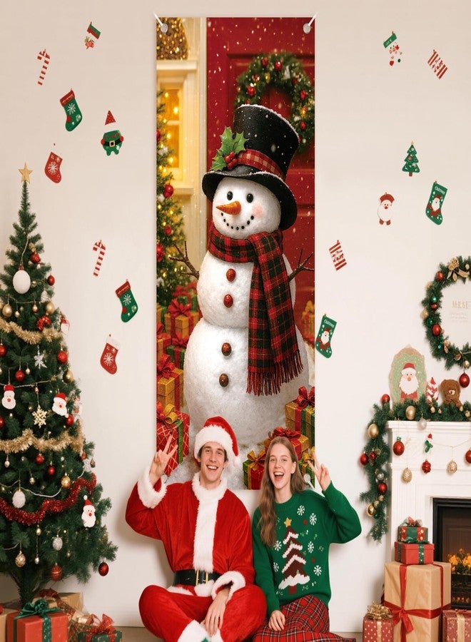 REDWORD Christmas Door Cover, 79x35Inch Snowman Christmas Door Decorations Reusable Fabric Snowman Banner Backdrop Outdoor Sign for Xmas Front Doors Home Office Wall Doors Party Decorations - Image 4