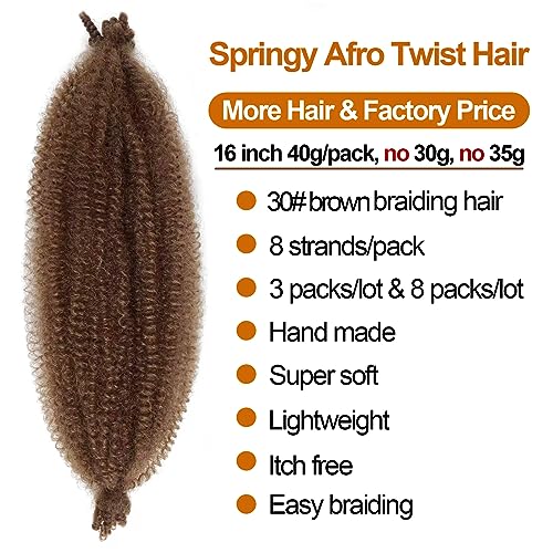 Chicmoi Color 30 Springy Afro Twist Hair 30 Brown Kinky Twist Hair for Braiding 16 Inches Pre Separated Spring Twist Hair Synthetic Kinky Curly Marley Braiding Hair Extensions 16 inch Pack of 8 30 - Image 3