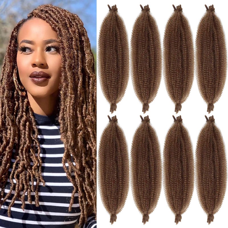 Chicmoi Color 30 Springy Afro Twist Hair 30 Brown Kinky Twist Hair for Braiding 16 Inches Pre Separated Spring Twist Hair Synthetic Kinky Curly Marley Braiding Hair Extensions 16 inch Pack of 8 30 - Image 2