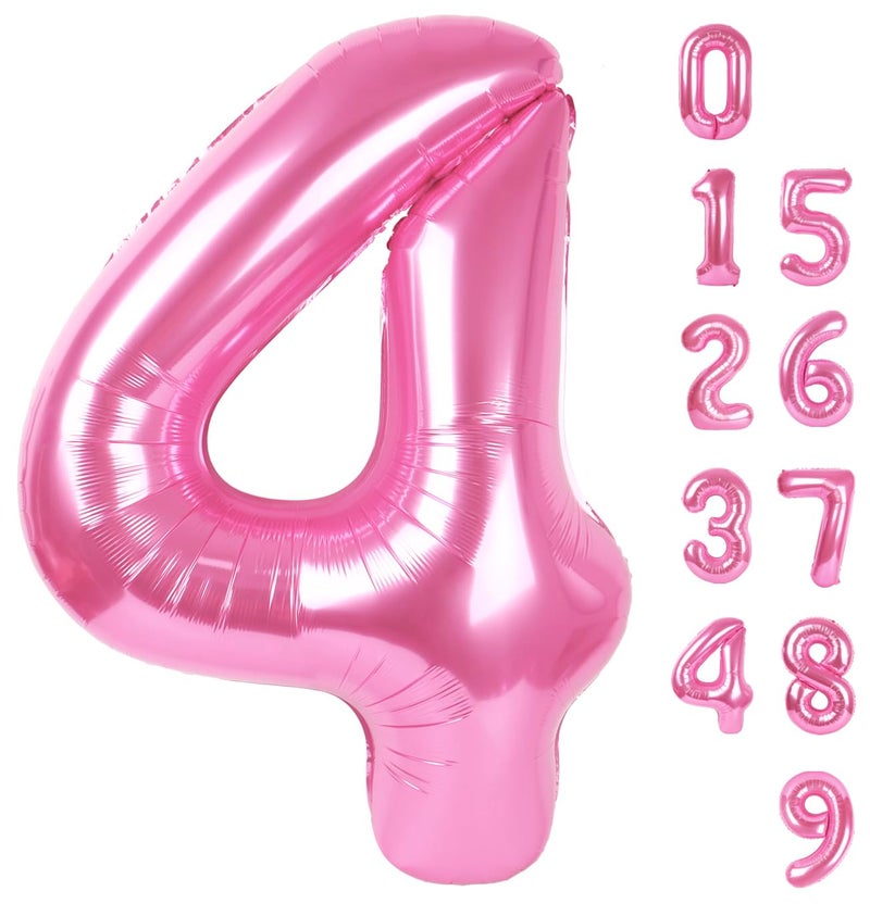 Mluchee Pink 4 Balloon, 4th Birthday Decorations Girl, Number 4 Balloons for 4th 14 Boy, Happy 40th Birthday Party Decorations Women, Number Balloons 40 Inch for Graduations Anniversary - Image 1
