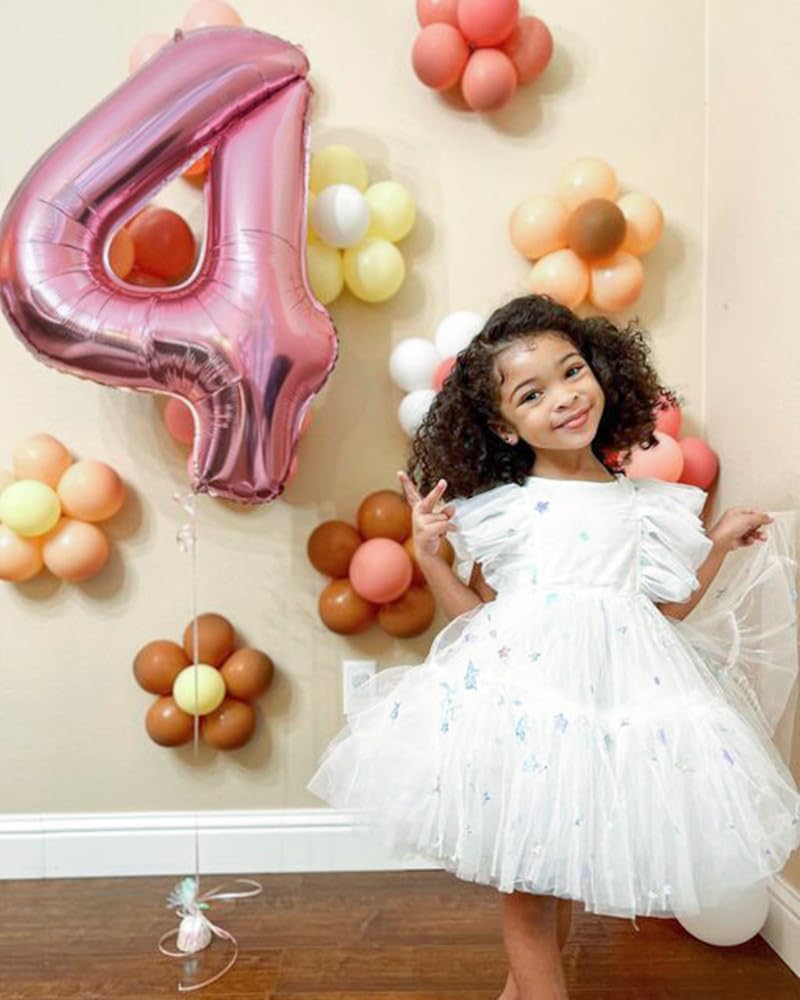 Mluchee Pink 4 Balloon, 4th Birthday Decorations Girl, Number 4 Balloons for 4th 14 Boy, Happy 40th Birthday Party Decorations Women, Number Balloons 40 Inch for Graduations Anniversary - Image 4