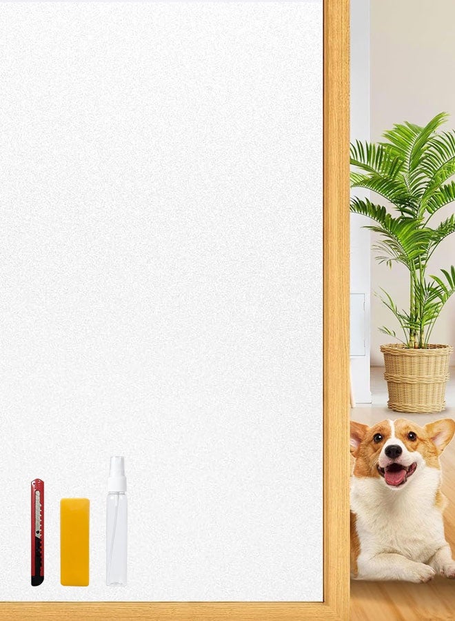 HOOTO Matte glass window privacy film decoration, bathroom window glass cover privacy film, electrostatic film, detachable, reusable, can be cut, UV resistant, anti glare, thermal insulation, 17.72x 78.74 inches（White frosted）45cm×200cm - Image 1