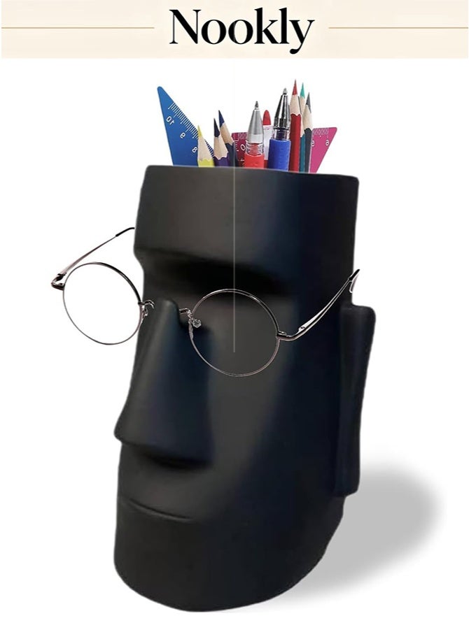 nookly Pencil Holder, Pen Holder for Desk, Pencil Holder with Glasses Holder, Multifunctional Resin Art Portrait Statue Rack, Creative Makeup Brush Holder for Desk Accessories Decor - Image 1