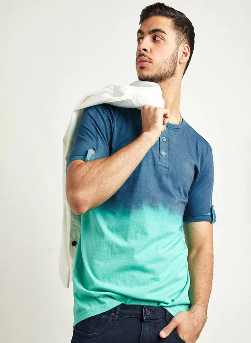 CAHOOT  Men's Aqua Green Ombre Henley T-Shirt for Men | Best Price UAE