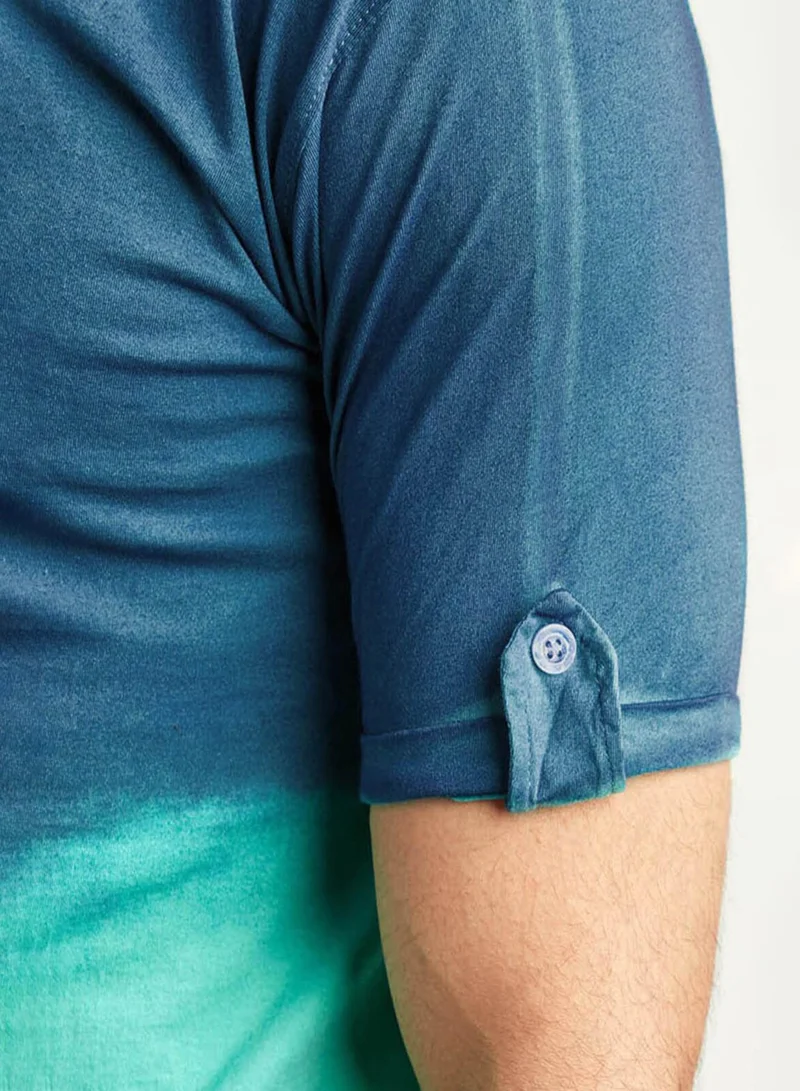 CAHOOT  Men's Aqua Green Ombre Henley T-Shirt for Men | Best Price UAE