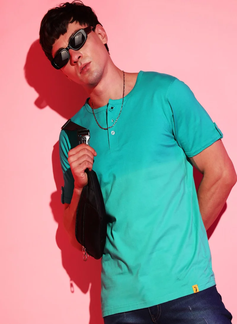 Men's Aqua Green Ombre Henley T-Shirt