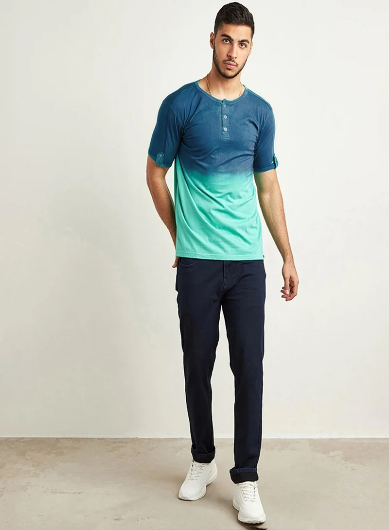 CAHOOT  Men's Aqua Green Ombre Henley T-Shirt for Men | Best Price UAE
