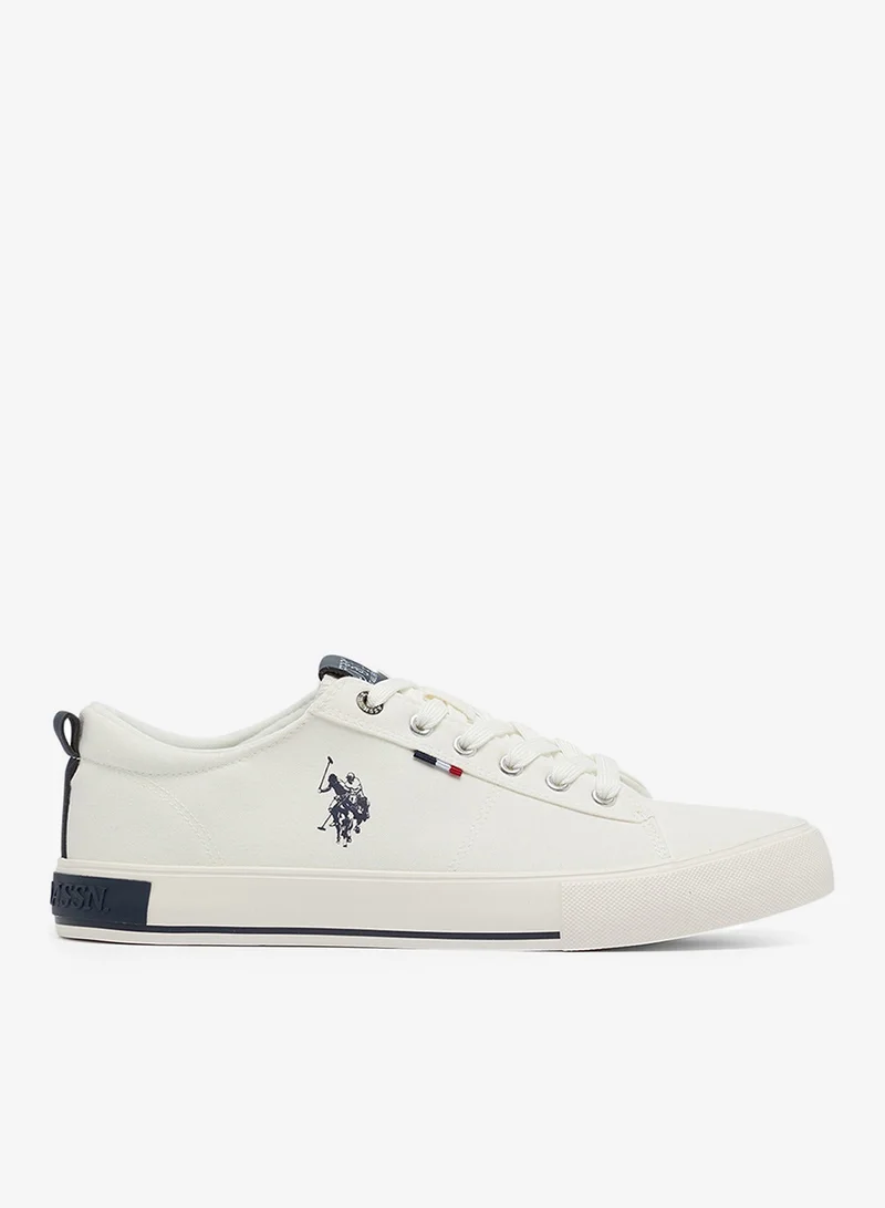 Men's White Low-Top Canvas Sneakers - Iconic Branding for a Clean Look
