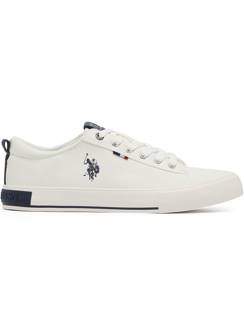 Men's White Low-Top Canvas Sneakers - Iconic Branding for a Clean Look