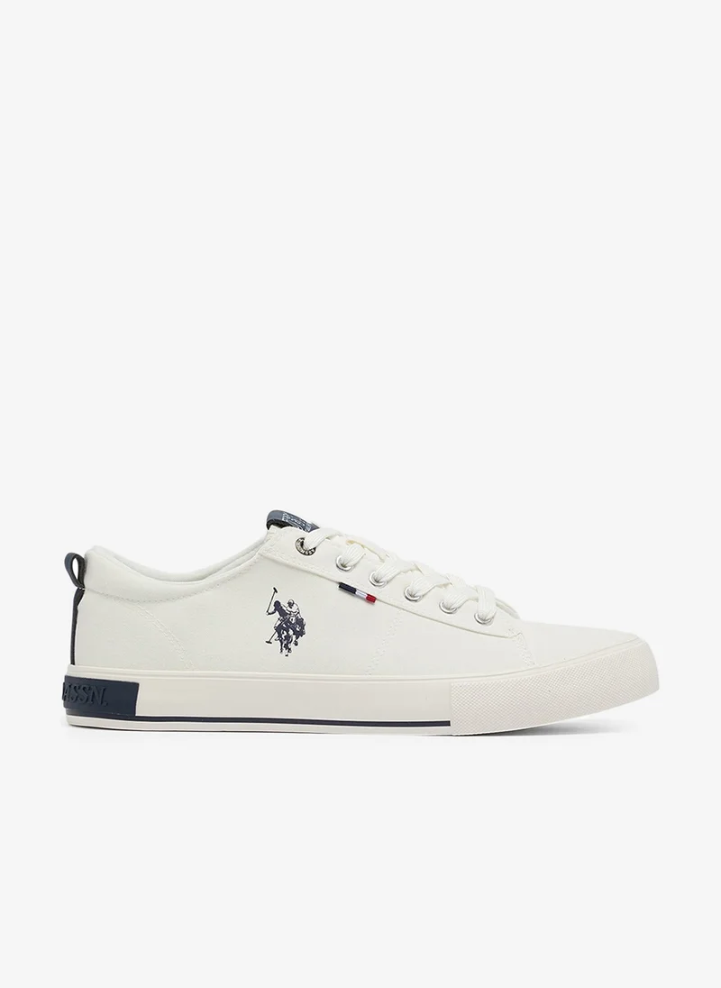 Men's White Low-Top Canvas Sneakers - Iconic Branding for a Clean Look Shoes