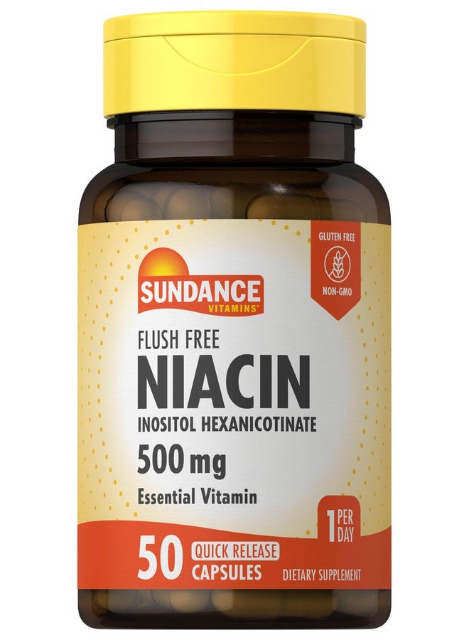 Sundance Flush Free Niacin 500 mg | 50 Capsules | Inositol Hexanicotinate | Essential Vitamin | Non-GMO & Gluten Free Supplement - Image 1