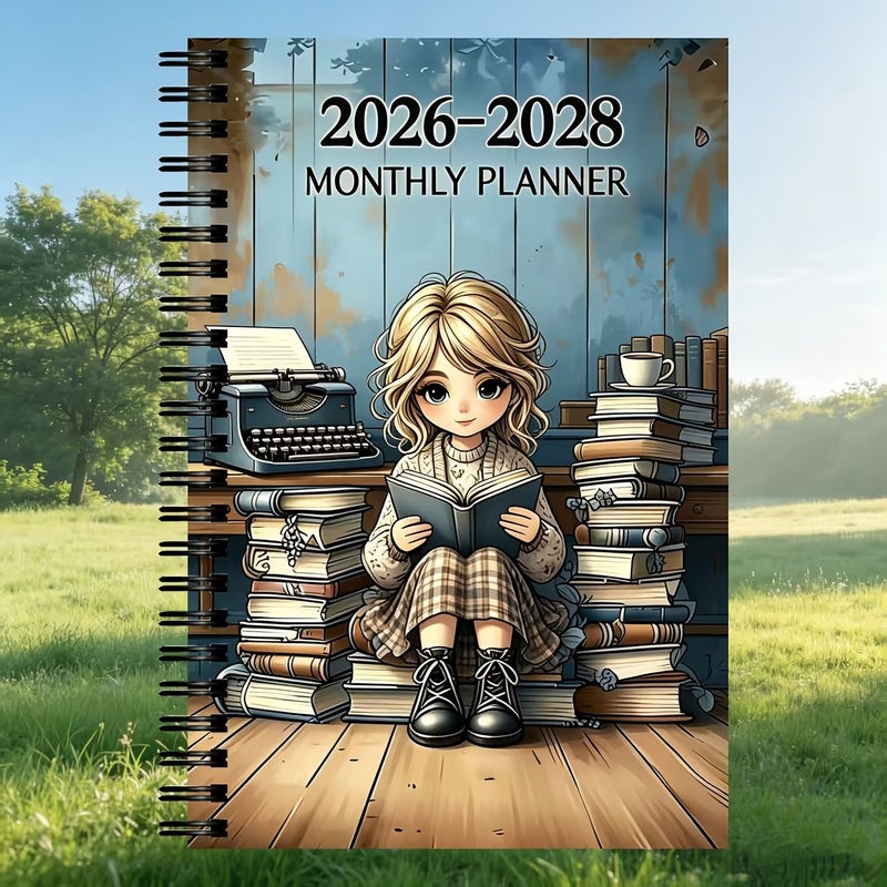 2026-2028 A5 مفكرة تقويم ثلاثية السنوات، غلاف بنسخة غير مؤرخة بتصميم أنثوي مستوحى من القراءة، دفتر يوميات شهري مع علامات تبويب، كتيب تخطيط سنوي محمول، مناسب للاستخدام المكتبي والهدايا والاستخدام اليومي - Image 1