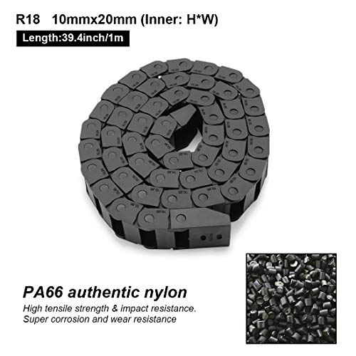 LMioEtool R18 10mm x 20mm(Inner H x Inner W) Black Plastic Cable Wire Carrier Drag Chain 1M Length for CNC, with End Connectors - Bridge Type (Non-openable) - Image 2