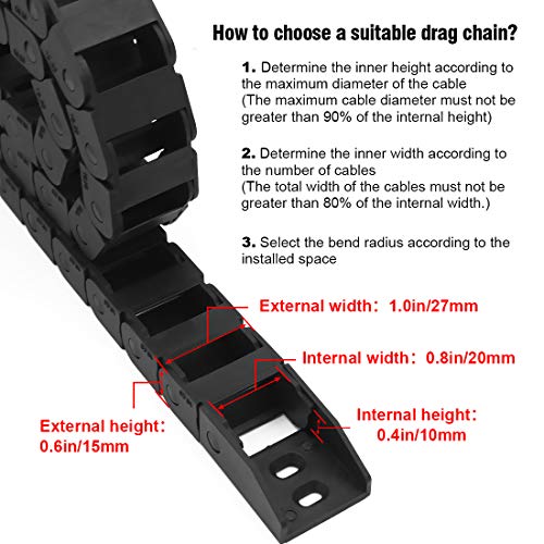 LMioEtool R18 10mm x 20mm(Inner H x Inner W) Black Plastic Cable Wire Carrier Drag Chain 1M Length for CNC, with End Connectors - Bridge Type (Non-openable) - Image 3