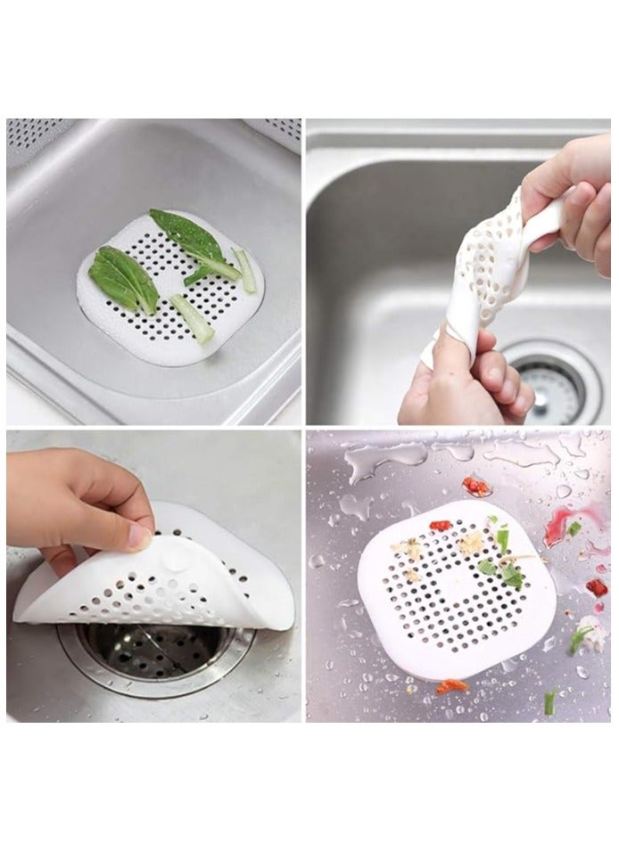 MIRFA 4 PCS Silicone Flat Drain Hair Catcher with Suction Cup Sink Strainer Shower Hair Catcher Bathtub Drain Cover for Kitchen Bathtub Bathroom - White  - Image 3