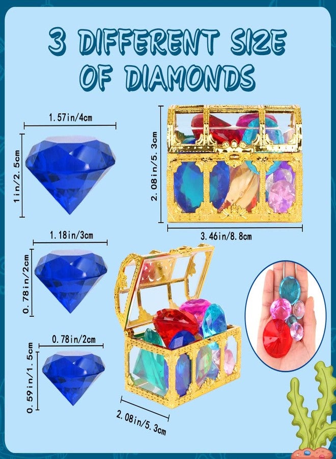 YUJUN Diving Gem Pool Toys 10 Colorful Big Diamond Gem with Treasure Pirate Chest Box Summer Underwater Acrylic Gemstones Set for Kids Swimming Pool Party Favors - Image 2
