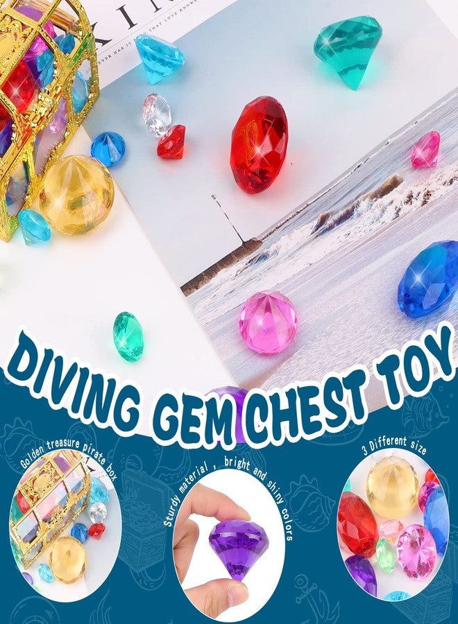 YUJUN Diving Gem Pool Toys 10 Colorful Big Diamond Gem with Treasure Pirate Chest Box Summer Underwater Acrylic Gemstones Set for Kids Swimming Pool Party Favors - Image 3
