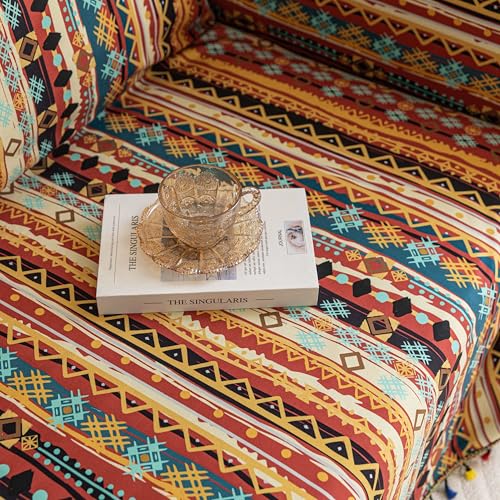 Erbnaryx Boho Couch Cover with Tassels, Washable 1-Seater Sectional Sofa Cover for Living Room(A8, 71"x91") - Image 2