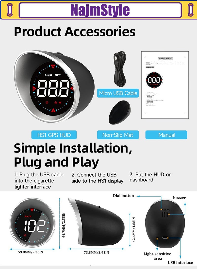 NajmStyle Multifunctional Car HUD Display & MPH Speedometer with OverSpeed Alarm Fatigue Driving Warning - Image 5