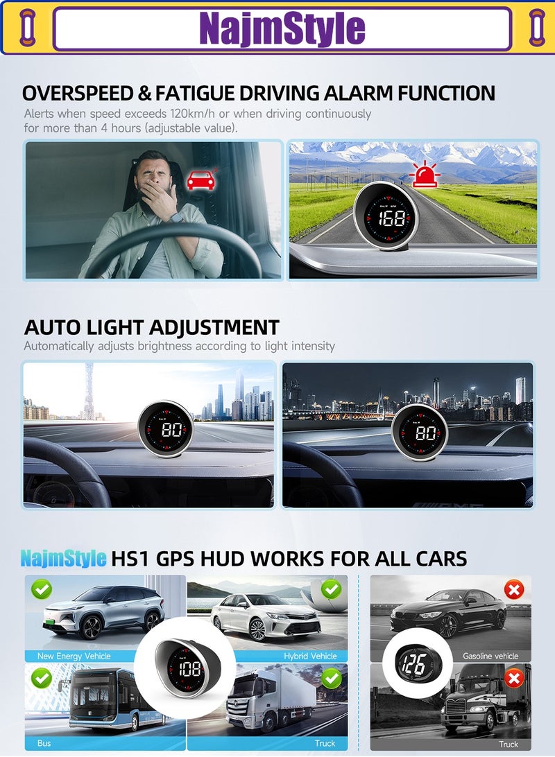 NajmStyle Multifunctional Car HUD Display & MPH Speedometer with OverSpeed Alarm Fatigue Driving Warning - Image 3