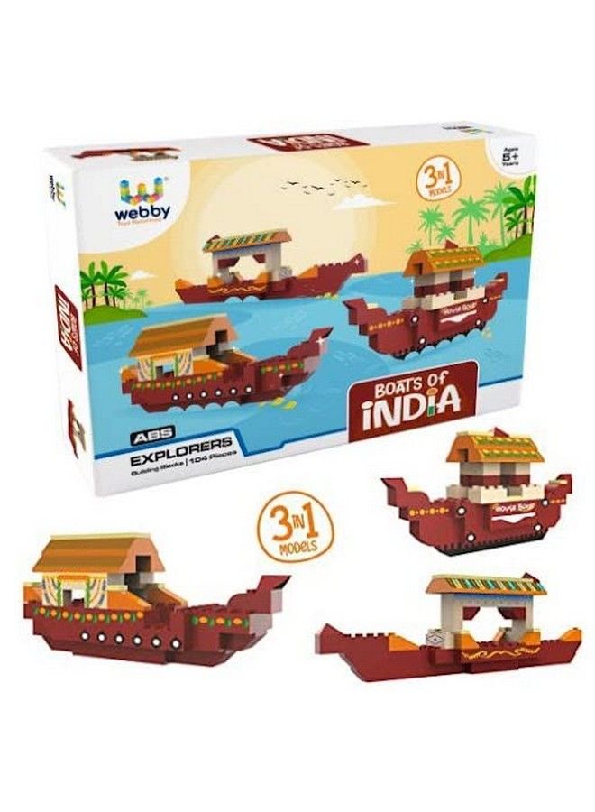 Webby 3 In 1 Boats Of India Abs Building Blocks Kit Colourful Bricks And Blocks Adventure Play Set Fun Creative Toy Set For 5+ Years Kid (104 Pcs) - Image 1