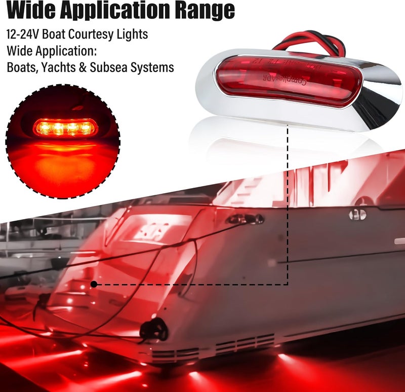 ALFU 12V-24V 4 LED Side Marker Lights with Chrome Bezel, Front Rear Tail Clearance Indicator Lamp, Interior Courtesy Light for Truck Trailer Car Bus Boat Lorry (Amber(5PCS)+Red(5PCS)) - Image 5