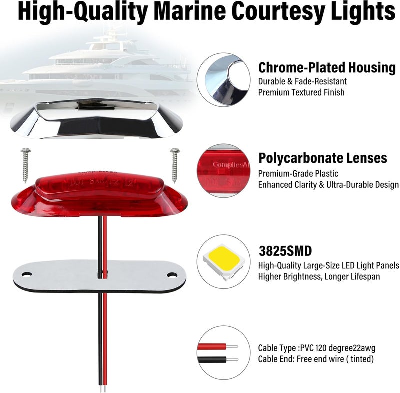 ALFU 12V-24V 4 LED Side Marker Lights with Chrome Bezel, Front Rear Tail Clearance Indicator Lamp, Interior Courtesy Light for Truck Trailer Car Bus Boat Lorry (Amber(5PCS)+Red(5PCS)) - Image 3