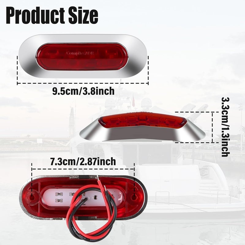 ALFU 12V-24V 4 LED Side Marker Lights with Chrome Bezel, Front Rear Tail Clearance Indicator Lamp, Interior Courtesy Light for Truck Trailer Car Bus Boat Lorry (Amber(5PCS)+Red(5PCS)) - Image 2