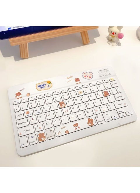 Phablet Universal Android Wireless Bluetooth Keyboard Computer External Mouse-Color:[pearl White]-bluetooth Single Keyboard [free Sticker + Stand]