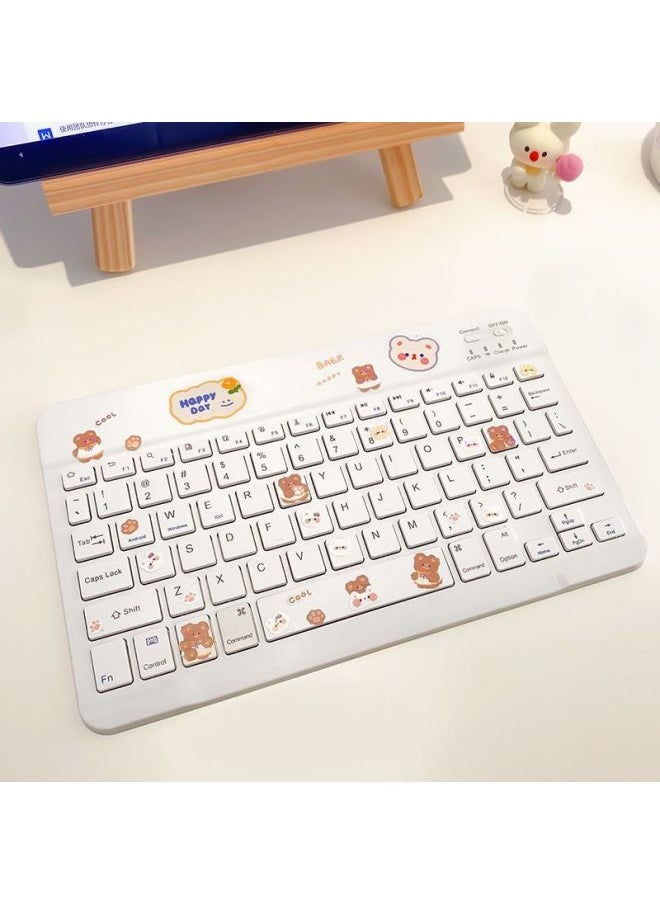 Generic - Phablet Universal Android Wireless Bluetooth Keyboard Computer External Mouse-Color:[pearl White]-bluetooth Single Keyboard [free Sticker + Stand] - Image 1