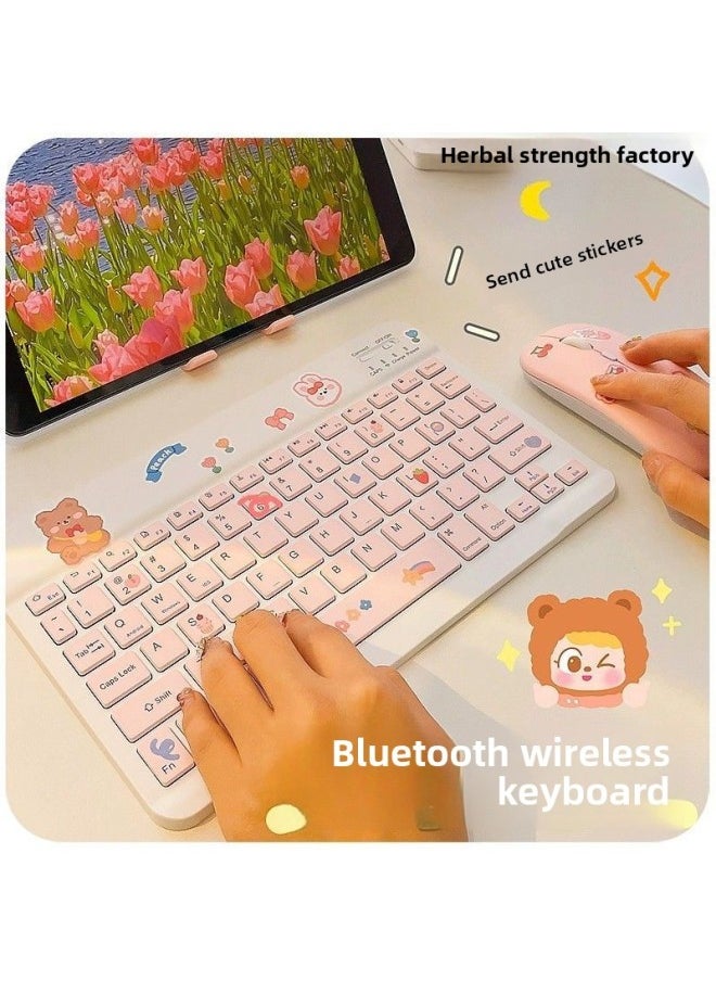 Generic - Phablet Universal Android Wireless Bluetooth Keyboard Computer External Mouse-Color:[pearl White]-bluetooth Single Keyboard [free Sticker + Stand] - Image 1