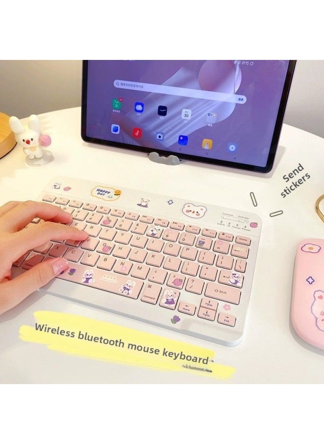 Generic - Phablet Universal Android Wireless Bluetooth Keyboard Computer External Mouse-Color:[pearl White]-bluetooth Single Keyboard [free Sticker + Stand] - Image 1
