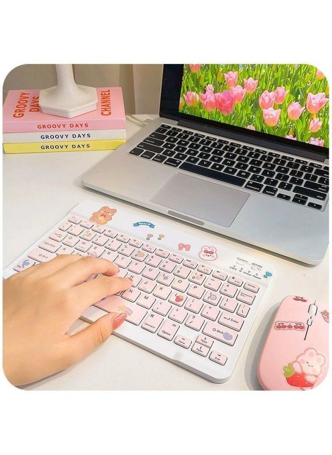 Generic - Phablet Universal Android Wireless Bluetooth Keyboard Computer External Mouse-Color:[pearl White]-bluetooth Single Keyboard [free Sticker + Stand] - Image 1