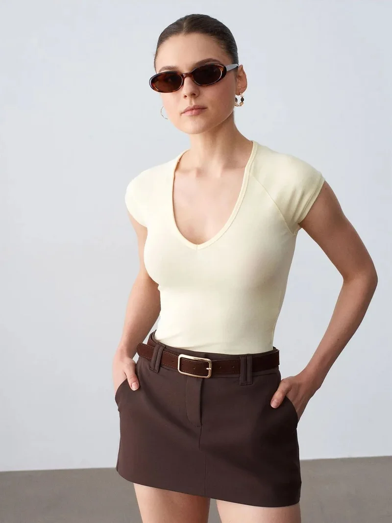 Dilvin DILVIN High-Waist A-Line Mini Skirt With Belt