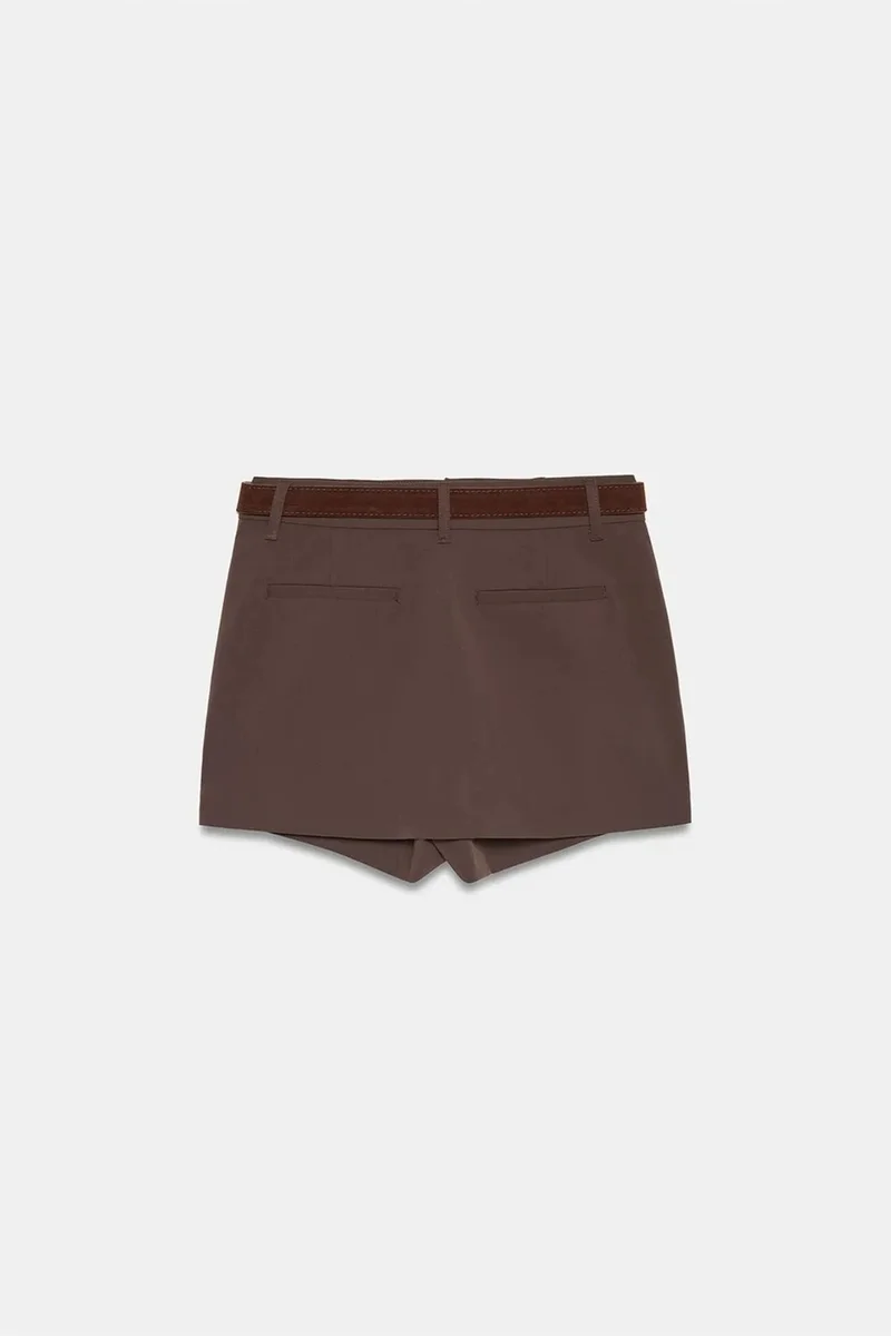 Dilvin Coffee Brown DILVIN High-Waist A-Line Mini Skirt With Belt for Women | Best Price UAE