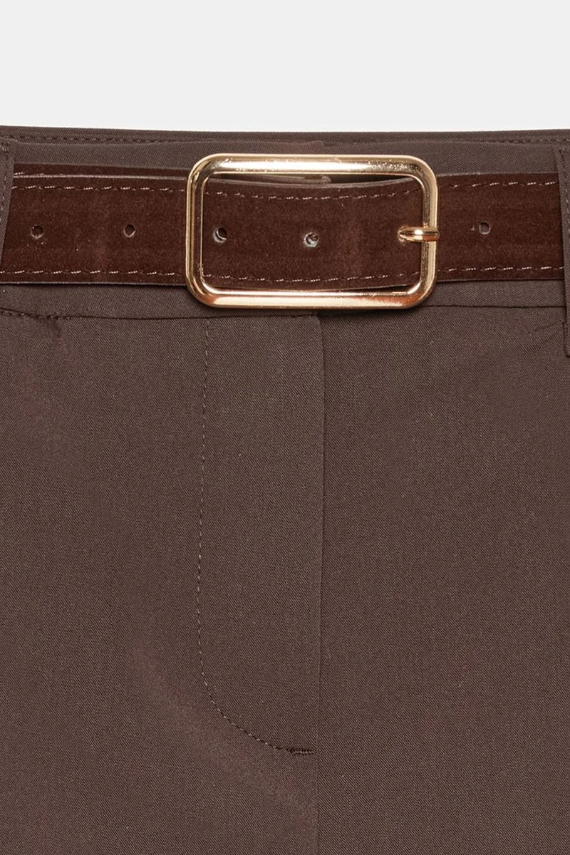 Dilvin Coffee Brown DILVIN High-Waist A-Line Mini Skirt With Belt for Women | Best Price UAE