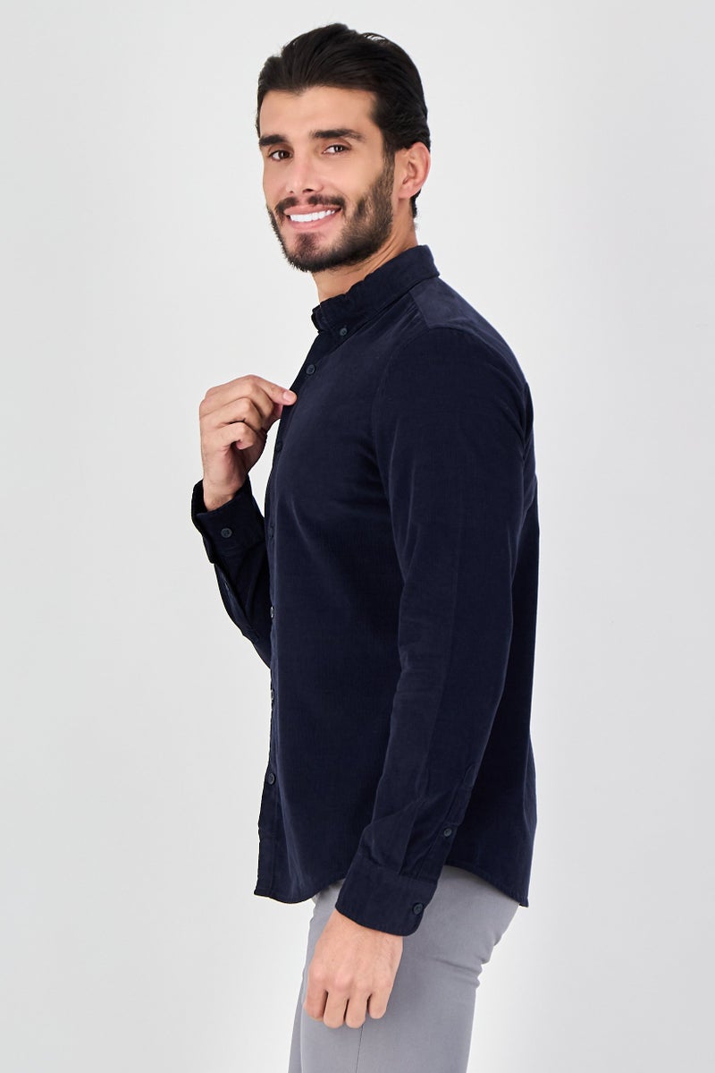 Celio قميص رجالي عادي بأكمام طويلة منسوج، أزرق داكن - Image 3