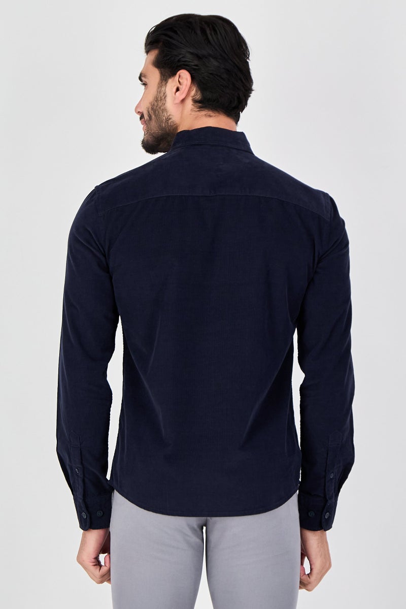 Celio قميص رجالي عادي بأكمام طويلة منسوج، أزرق داكن - Image 4
