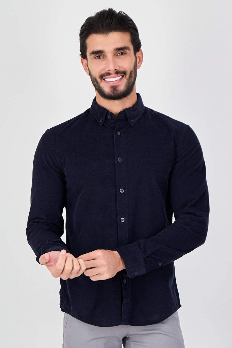 Celio قميص رجالي عادي بأكمام طويلة منسوج، أزرق داكن - Image 1