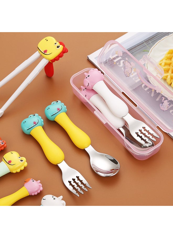 Generic - Children's 304 Stainless Steel Portable Tableware Cartoon Spoon Fork Learning And Training Chopsticks Dinosaur Baby Fork Spoon Set-Specifications:Tableware-Color:Small-Powder Handle Unicorn Spoon - Image 1