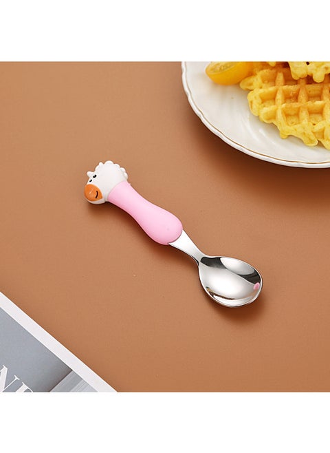 Children's 304 Stainless Steel Portable Tableware Cartoon Spoon Fork Learning And Training Chopsticks Dinosaur Baby Fork Spoon Set-Specifications:Tableware-Color:Small-Powder Handle Unicorn Spoon