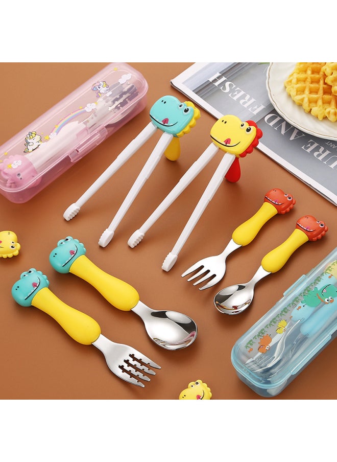 Generic - Children's 304 Stainless Steel Portable Tableware Cartoon Spoon Fork Learning And Training Chopsticks Dinosaur Baby Fork Spoon Set-Specifications:Tableware-Color:Small-Powder Handle Unicorn Spoon - Image 1