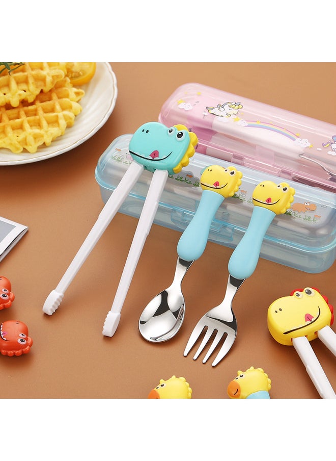 Generic - Children's 304 Stainless Steel Portable Tableware Cartoon Spoon Fork Learning And Training Chopsticks Dinosaur Baby Fork Spoon Set-Specifications:Tableware-Color:Small-Powder Handle Unicorn Spoon - Image 1
