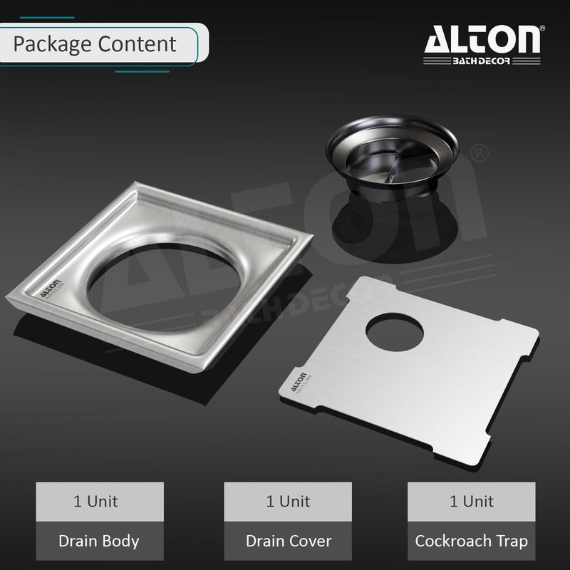 Alton ألترون ALD1005، درجة SS-304، 5x5 بوصة قطع، مصفاة أرضية مربعة للحمام مع فخ صراصير ABS، غير لامع - Image 4