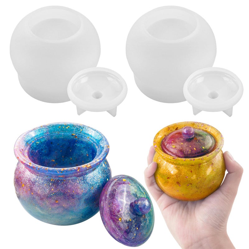 2PCS Jar Silicone Molds Round Jar Resin Mold with Lids Silicone Molds for Epoxy Resin Storage Jewelry Box Candy Container Bowl Trinket Holder Mold for Concrete Art Crafts Gift Decor