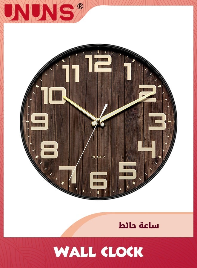 UNUNS Wall Clock,12 Inch Silent No Ticking,Wood Grain Dial Design Numbers and Hands,Perfect For Living Room Bedroom Kitchen Office,Battery Operated - Image 1