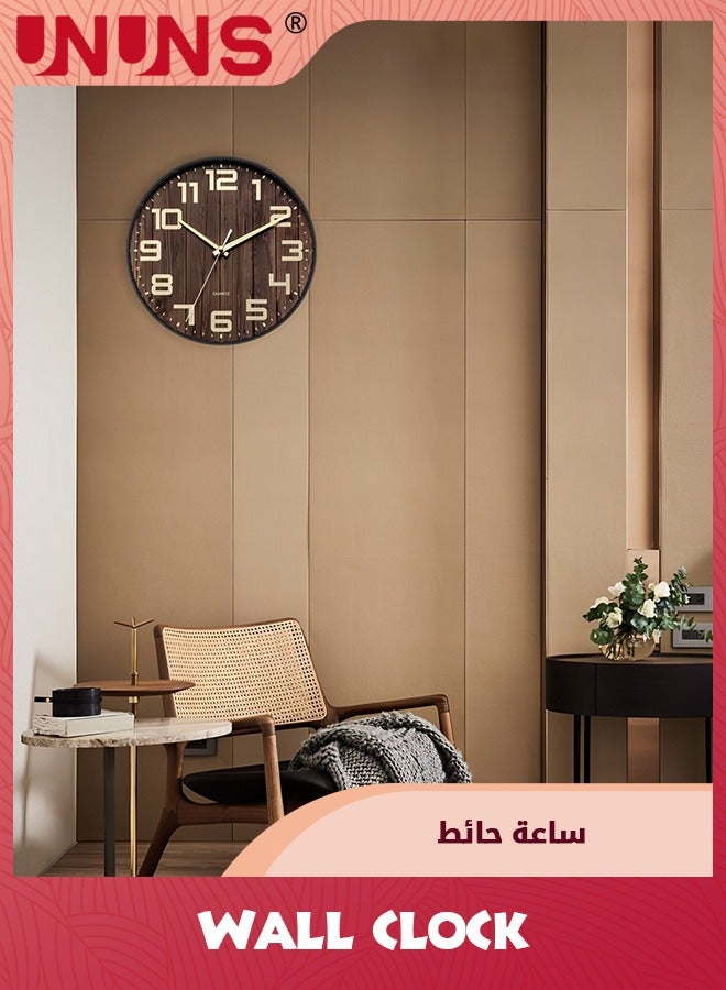 UNUNS Wall Clock,12 Inch Silent No Ticking,Wood Grain Dial Design Numbers and Hands,Perfect For Living Room Bedroom Kitchen Office,Battery Operated - Image 3