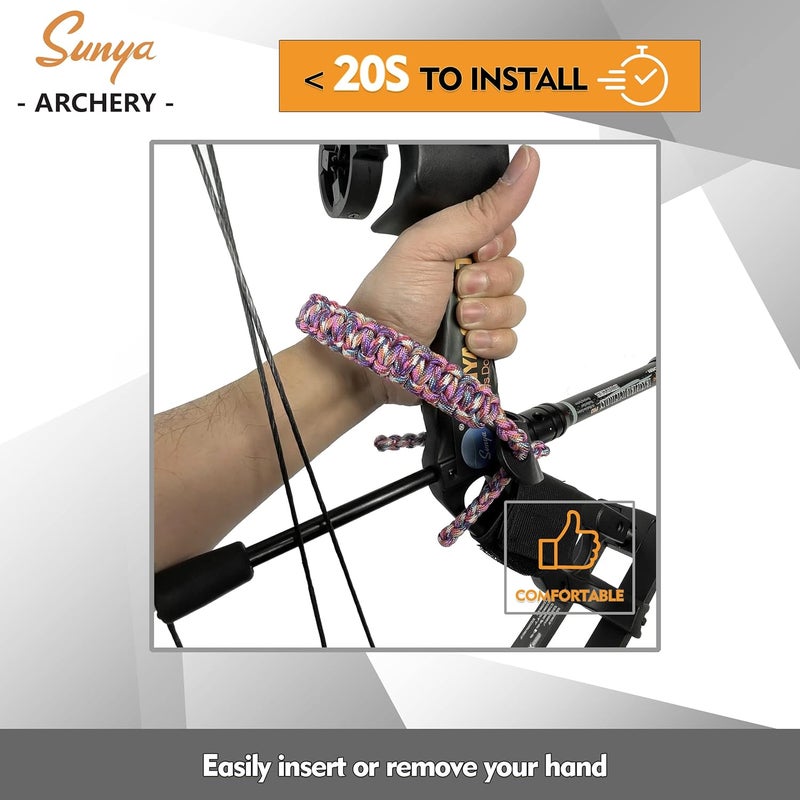 Sunya Archery Bow Wrist Sling, 550 Paracord Strap Comfortable on Hand.100% Full Grain Leather Yoke, Multiple Camo Colors.Fit Compound Bow Stabilizer & Recurve. - Image 5