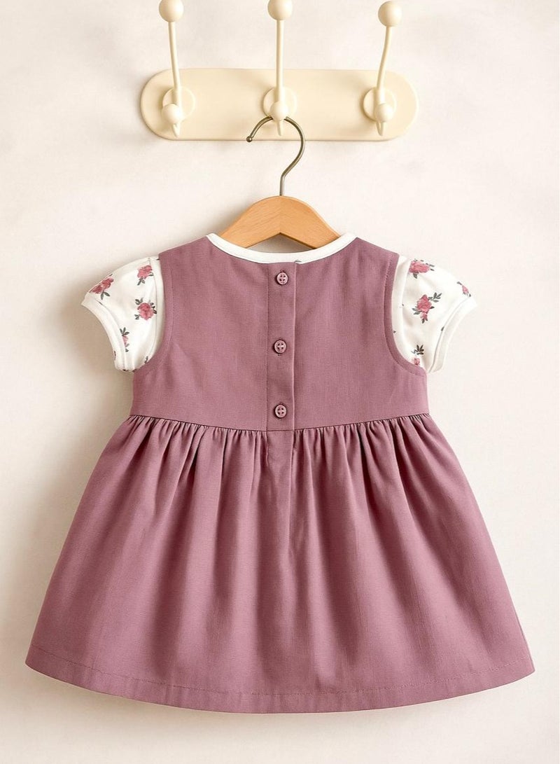 ANDRINA Purple Floral Baby Dress with White Shirt, Stylish and Fashionable Newborn Baby Girls Clothes - Image 3